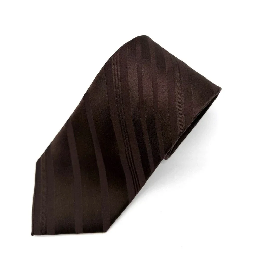 Croft & Barrow Mens Silk Tie Brown Black Geometric Diagonal Stripe Necktie